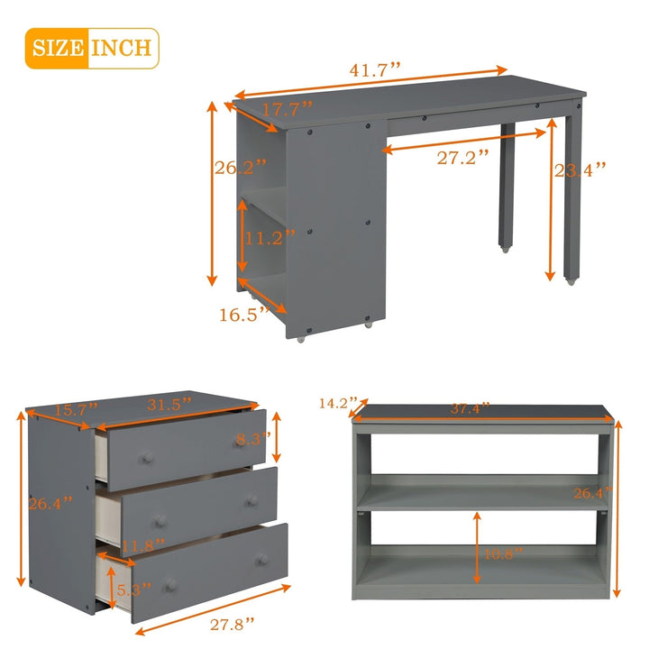 Gray Low Twin Loft Bed With Cabinet and Desk Image 4