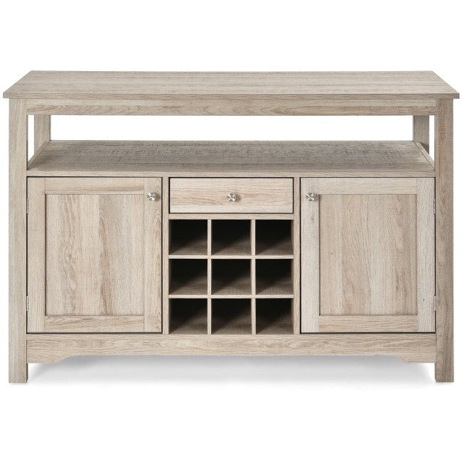 Gray Oak Buffet Server 9 Bottle Wine Cabinet Console Image 1