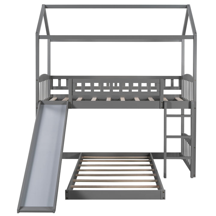 Gray Playhouse Frame Full Over Full Perpendicular Bunk Bed with Slide Image 5