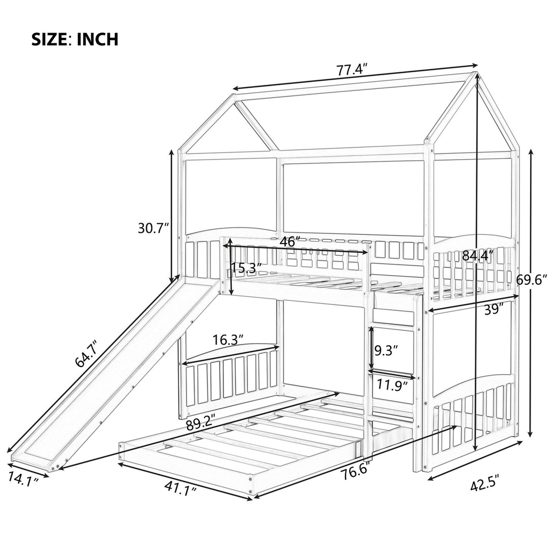 Gray Playhouse Frame Full Over Full Perpendicular Bunk Bed with Slide Image 9