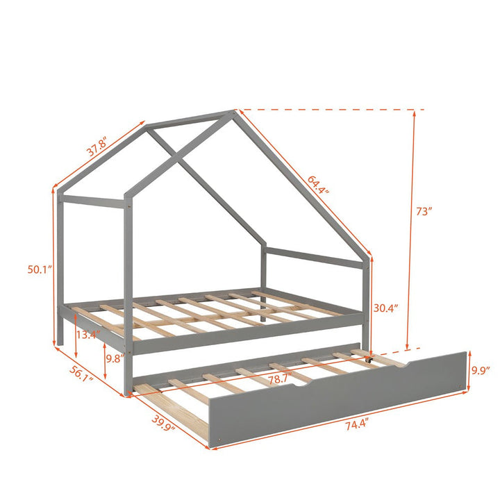 Gray Solid and Manufactured Wood Bed with Trundle Image 1