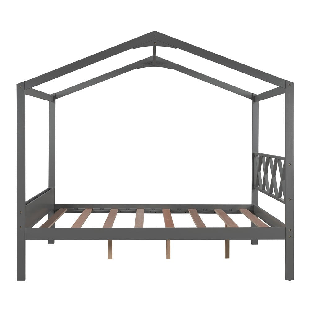 Gray Solid and Manufactured Wood Full Four Poster Image 2