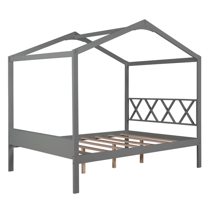 Gray Solid and Manufactured Wood Full Four Poster Image 4