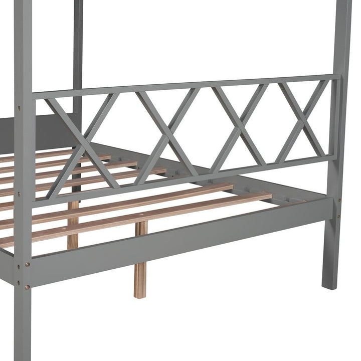 Gray Solid and Manufactured Wood Full Four Poster Image 6