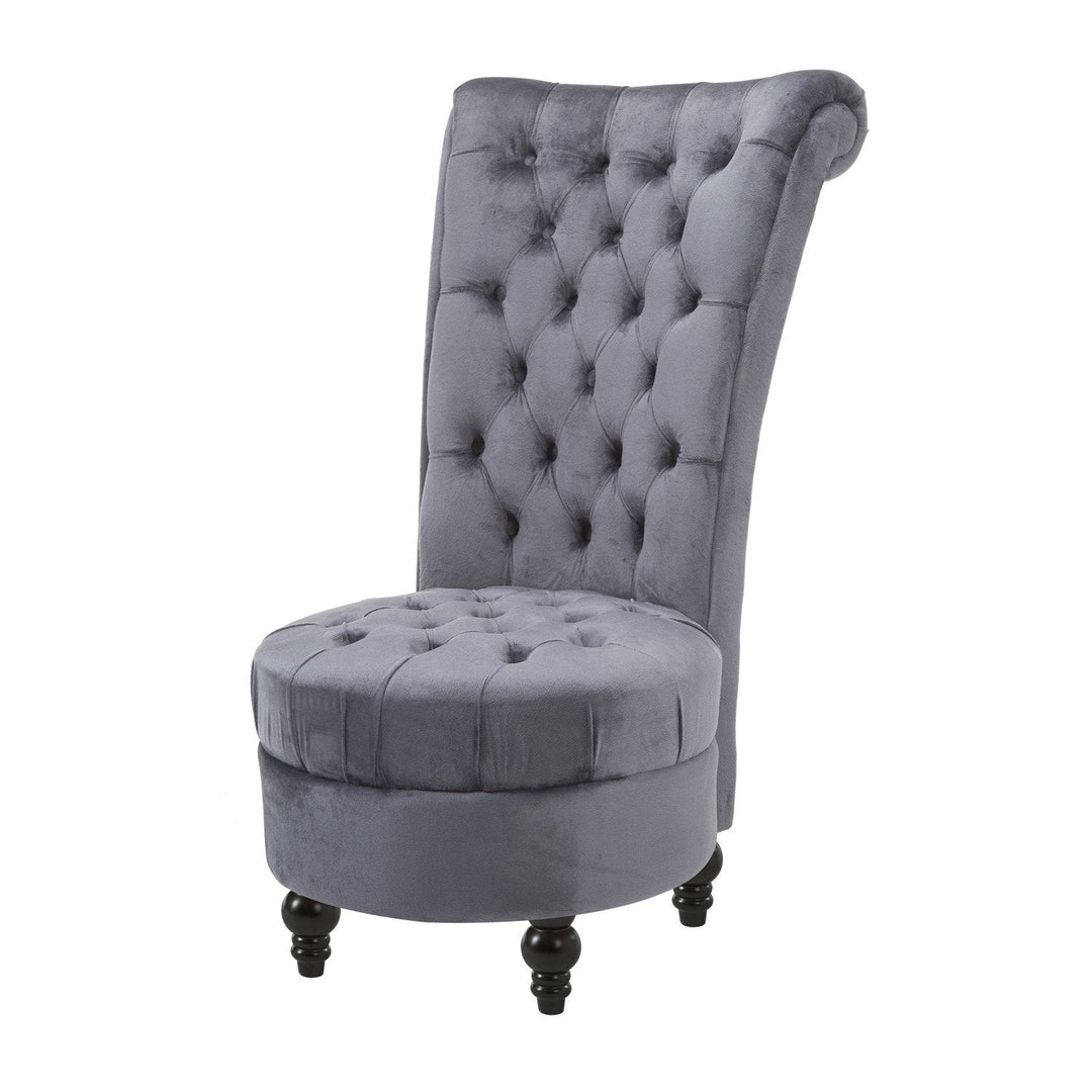 Gray Tufted High Back Plush Velvet Upholstered Accent Low Profile Chair Image 1