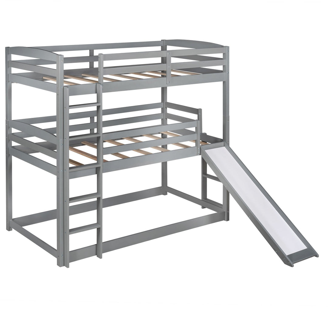 Gray Triple Bunk Twin Sized Bed with Slide Image 5