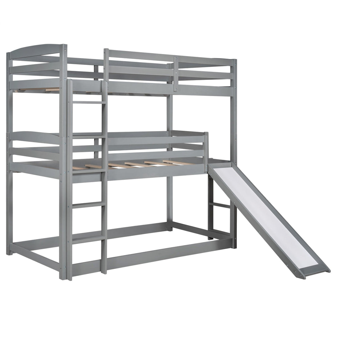 Gray Triple Bunk Twin Sized Bed with Slide Image 6