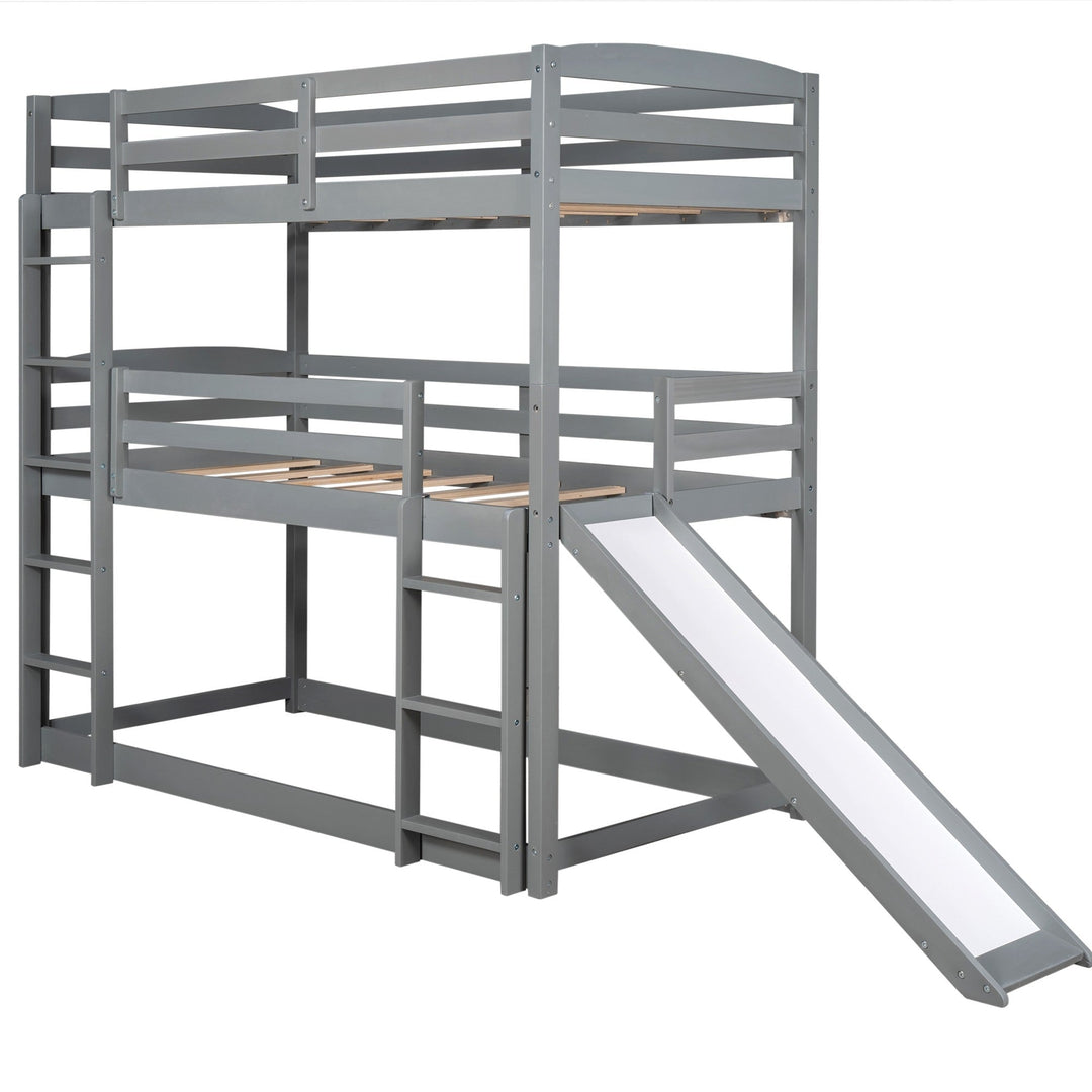 Gray Triple Bunk Twin Sized Bed with Slide Image 7