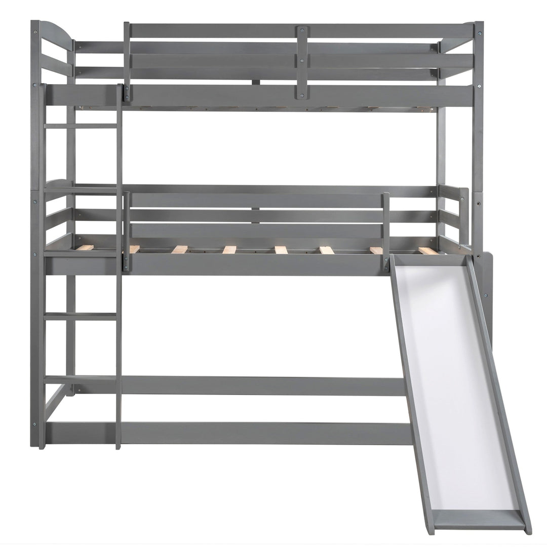 Gray Triple Bunk Twin Sized Bed with Slide Image 8