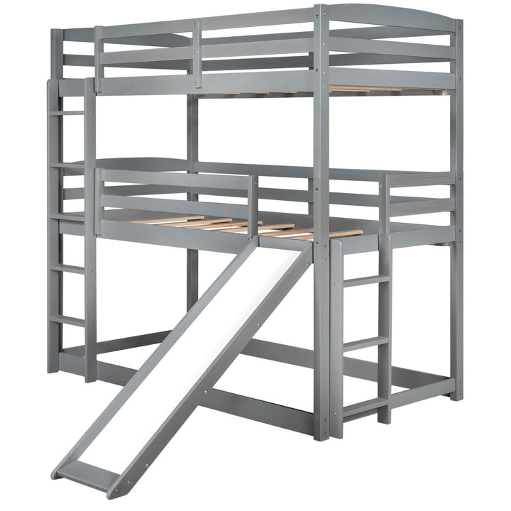 Gray Triple Bunk Twin Sized Bed with Slide Image 9