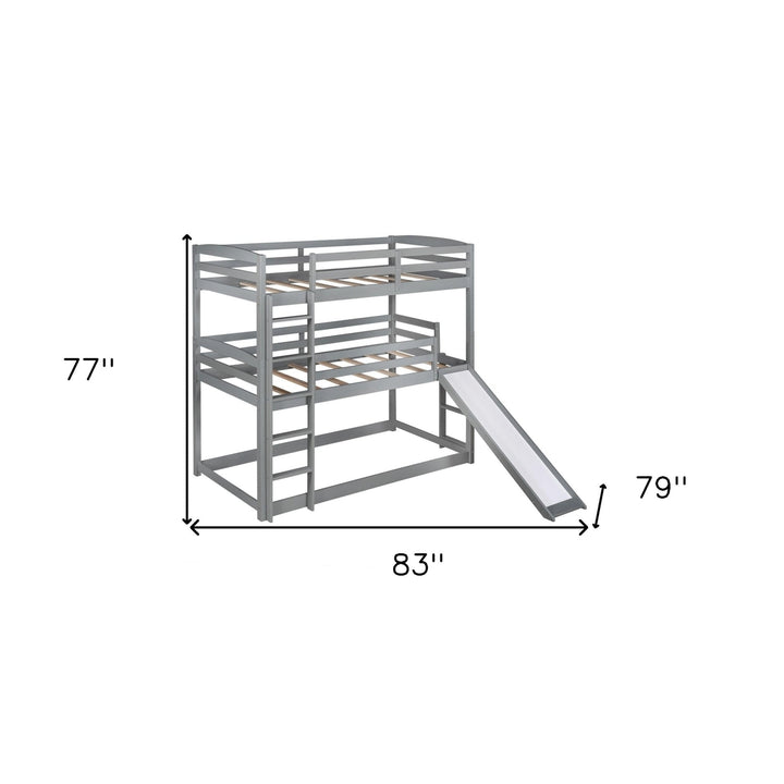 Gray Triple Bunk Twin Sized Bed with Slide Image 10