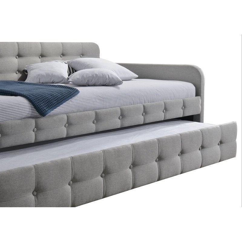 Gray Tufted Polyester Linen Twin Daybed with Trundle Image 2