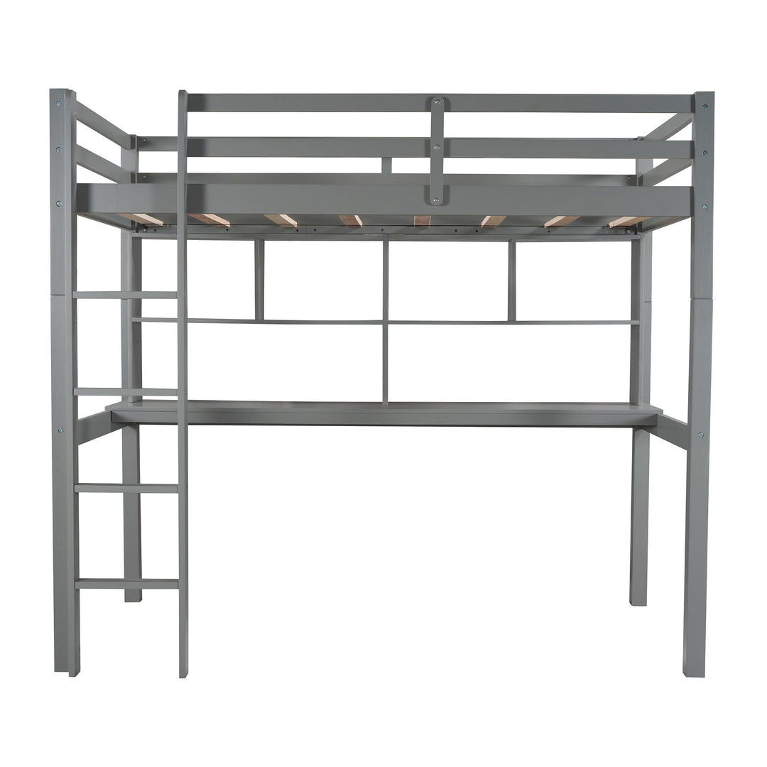 Gray Twin Loft Bed With Desk and Shelves Image 4