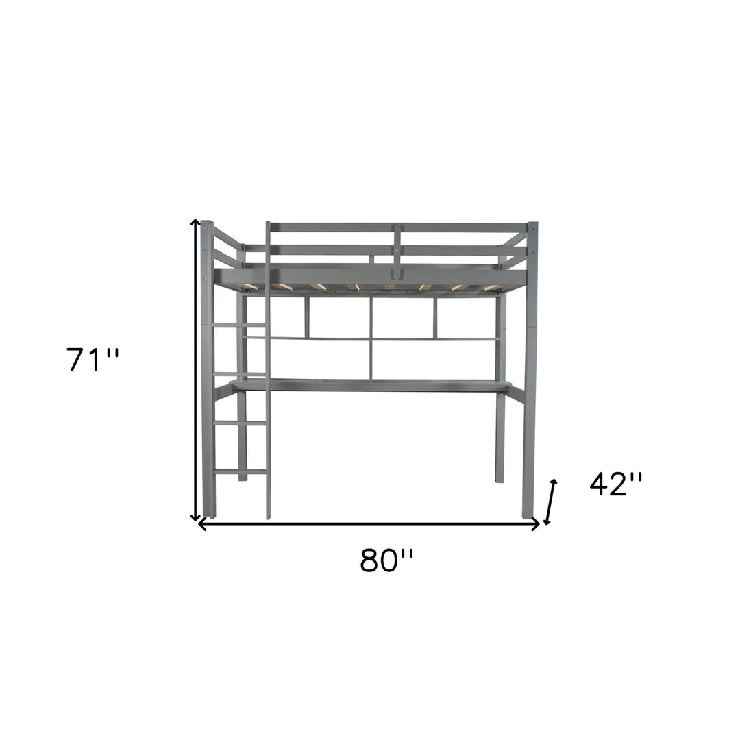 Gray Twin Loft Bed With Desk and Shelves Image 10