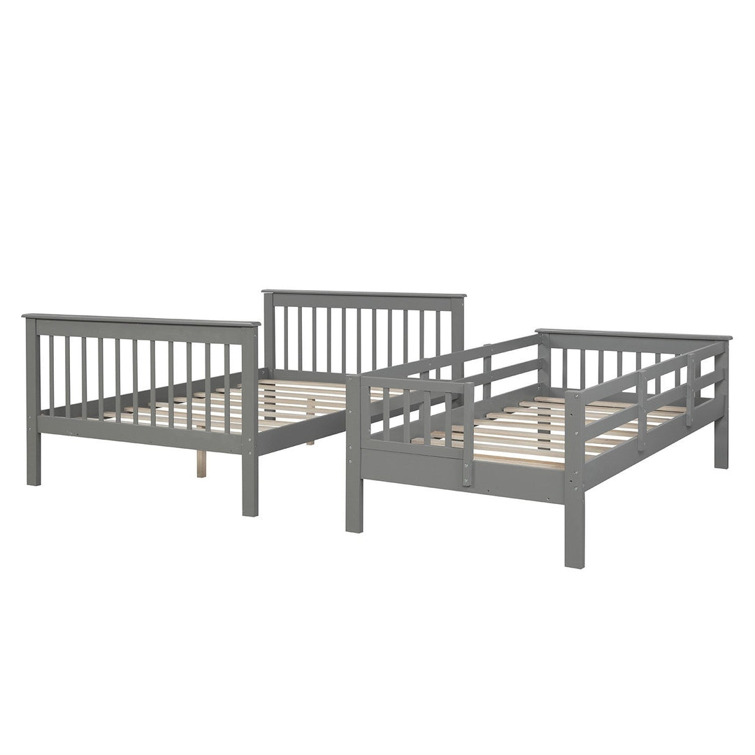 Gray Twin Over Full Contemporary Bunk Bed With Stairs And Shelves Image 4