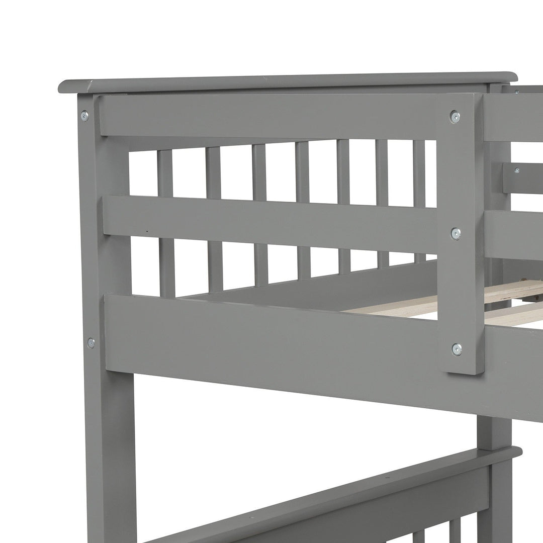 Gray Twin Over Full Contemporary Bunk Bed With Stairs And Shelves Image 8