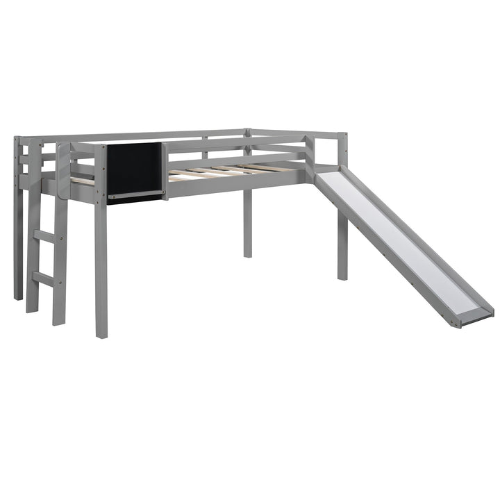 Gray Twin Loft Bed Bed Chalkboard and Slide Image 8