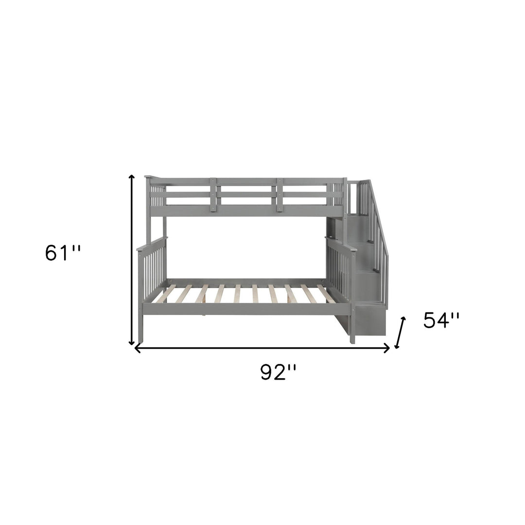 Gray Twin Over Full Contemporary Bunk Bed With Stairs And Shelves Image 10