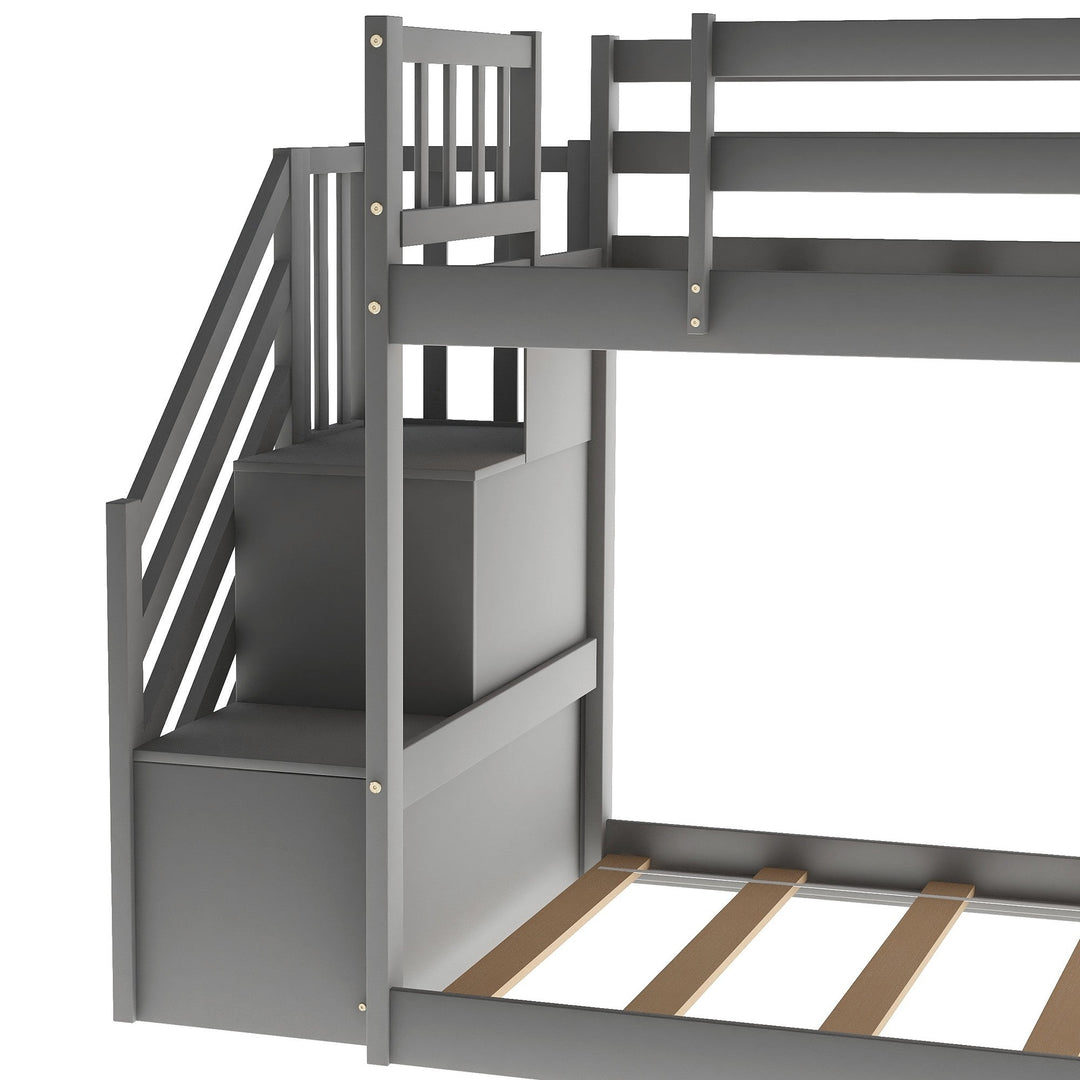 Gray Twin Over Twin Bunk Bed with Stairway and Slide Image 5