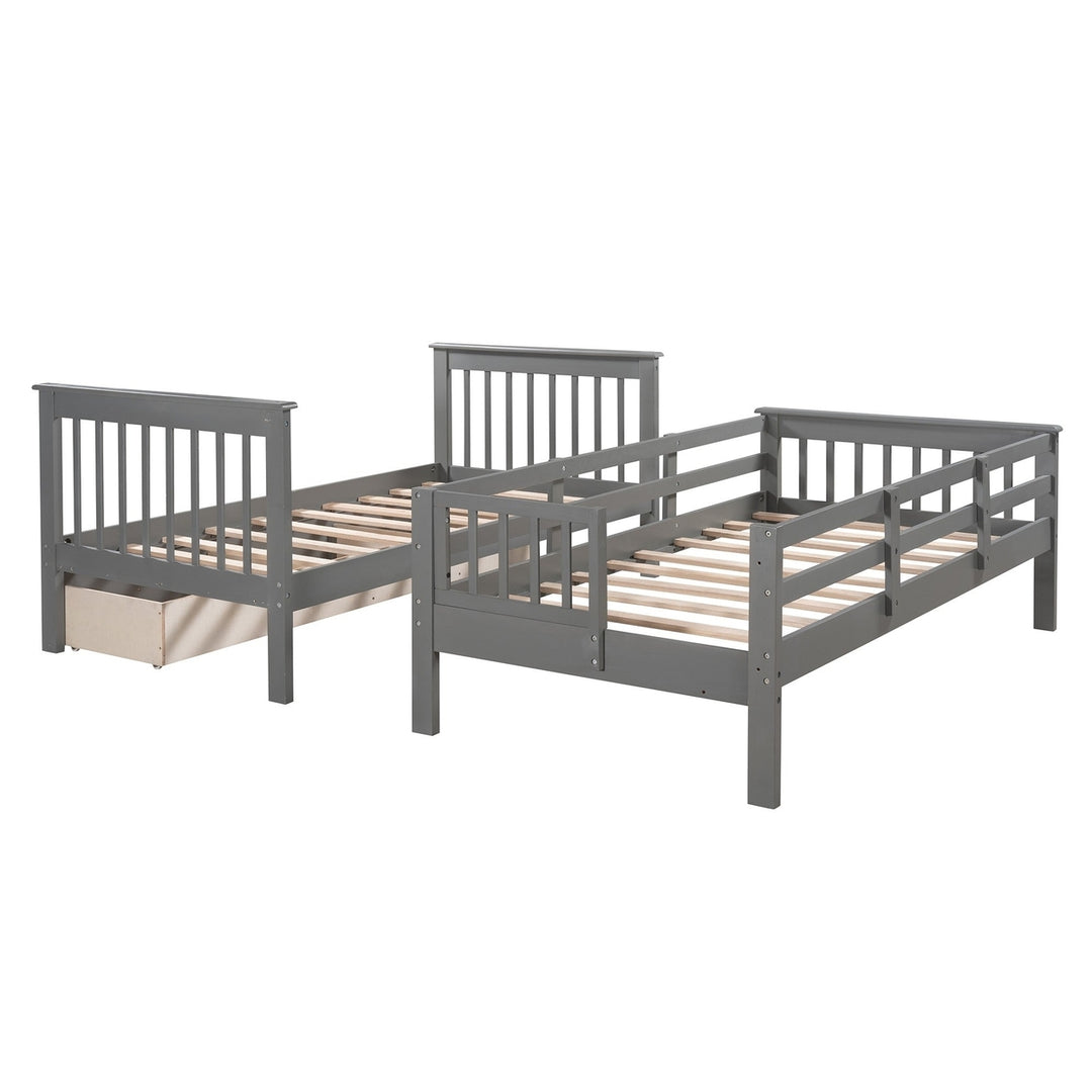 Gray Twin Over Twin Bunk Bed with Stairway and Drawers Image 9