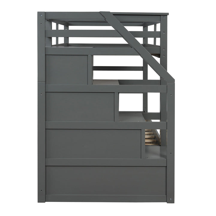 Gray Twin Over Twin Bunk Bed with Trundle Image 2