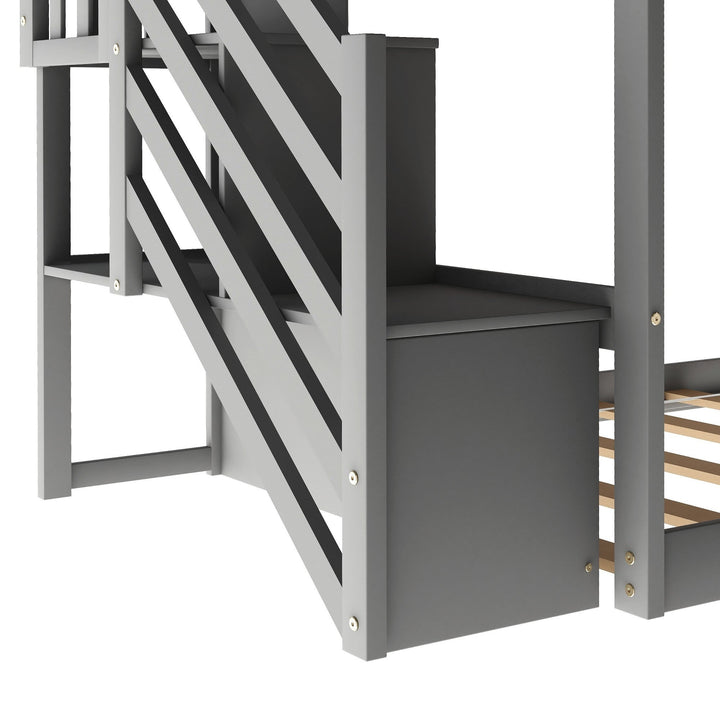 Gray Twin Over Twin Bunk Bed with Stairway and Slide Image 6