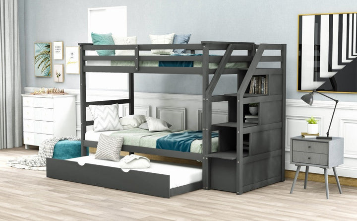 Gray Twin Over Twin Bunk Bed with Trundle Image 3