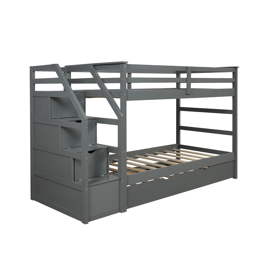 Gray Twin Over Twin Bunk Bed with Trundle Image 4