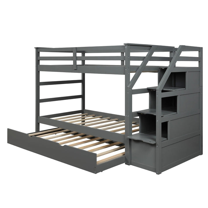 Gray Twin Over Twin Bunk Bed with Trundle Image 5