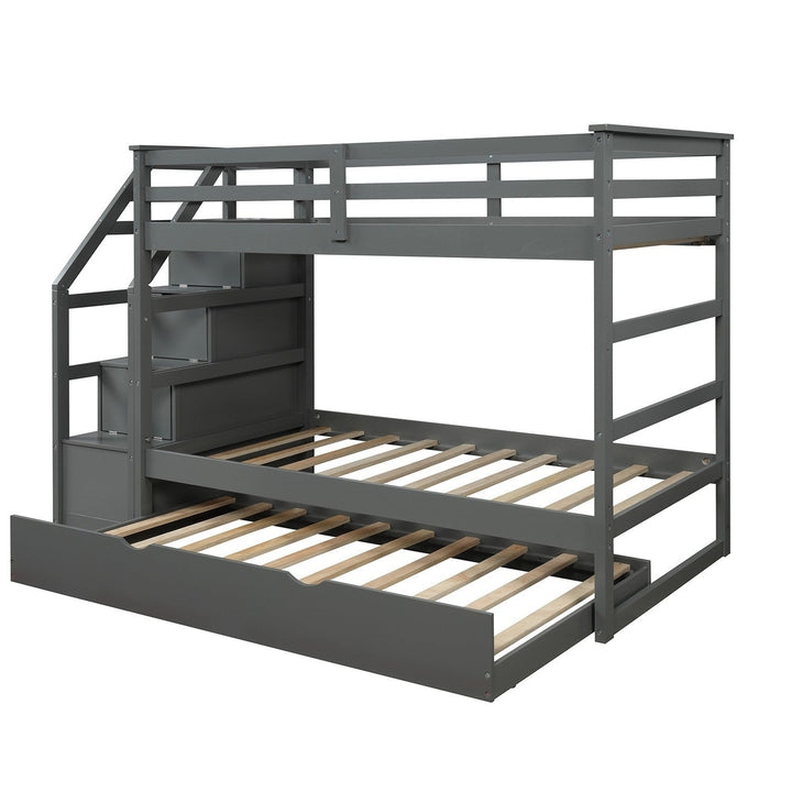 Gray Twin Over Twin Bunk Bed with Trundle Image 6