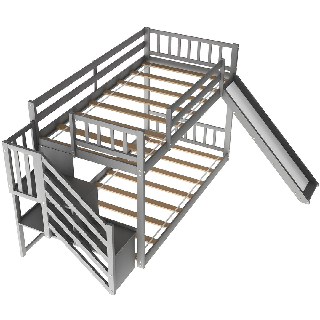 Gray Twin Over Twin Bunk Bed with Stairway and Slide Image 8