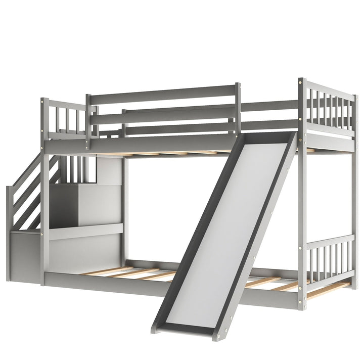 Gray Twin Over Twin Bunk Bed with Stairway and Slide Image 9