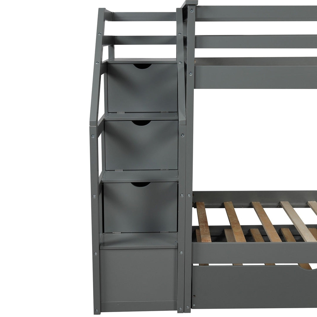 Gray Twin Over Twin Bunk Bed with Trundle Image 8