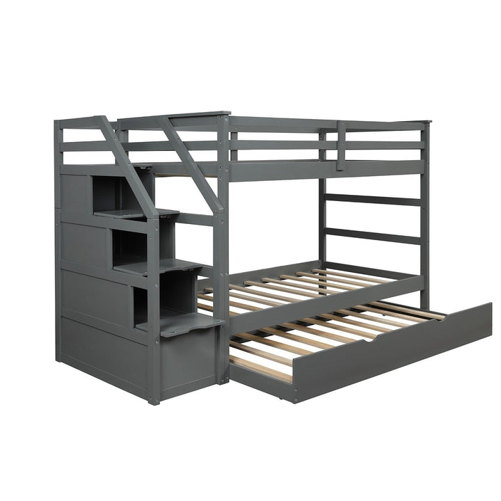 Gray Twin Over Twin Bunk Bed with Trundle Image 9