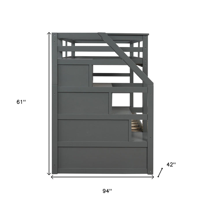 Gray Twin Over Twin Bunk Bed with Trundle Image 10