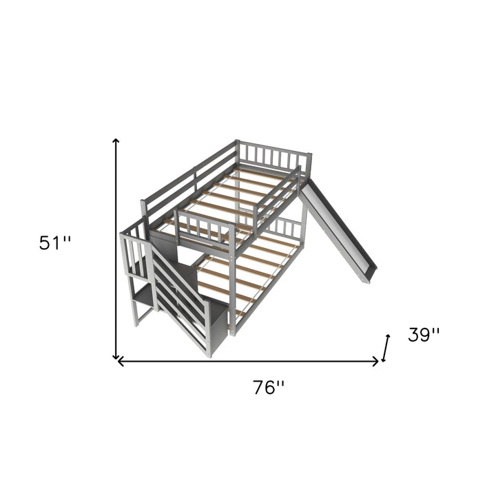 Gray Twin Over Twin Bunk Bed with Stairway and Slide Image 10