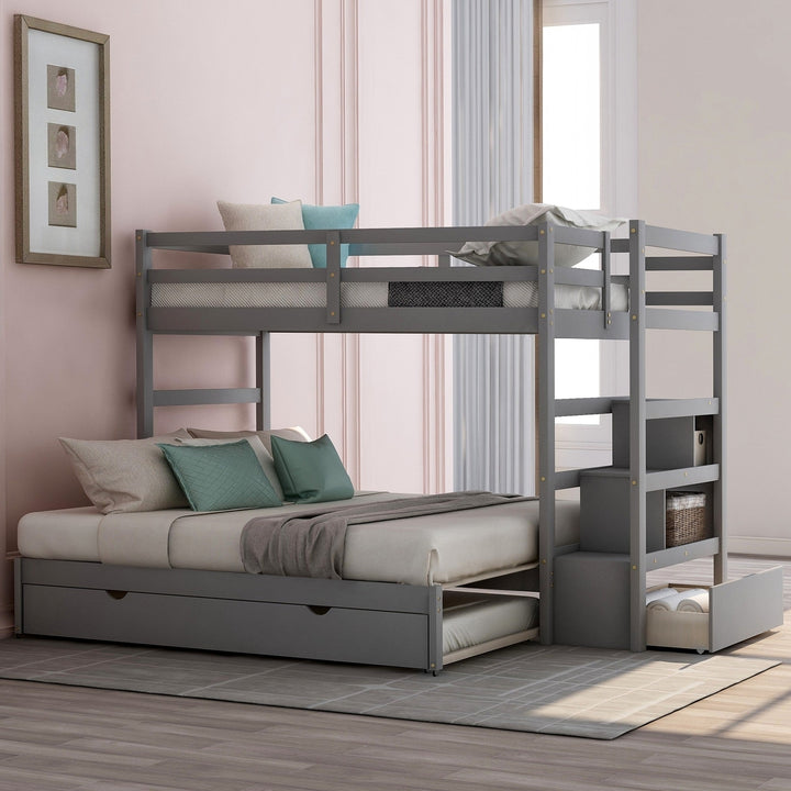 Gray Twin Over Twin Contemporary Bunk Bed With Stairs Image 1