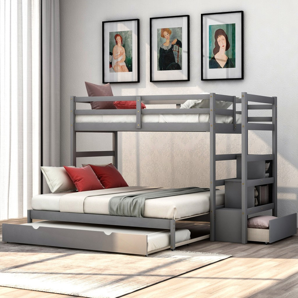 Gray Twin Over Twin Contemporary Bunk Bed With Stairs Image 2