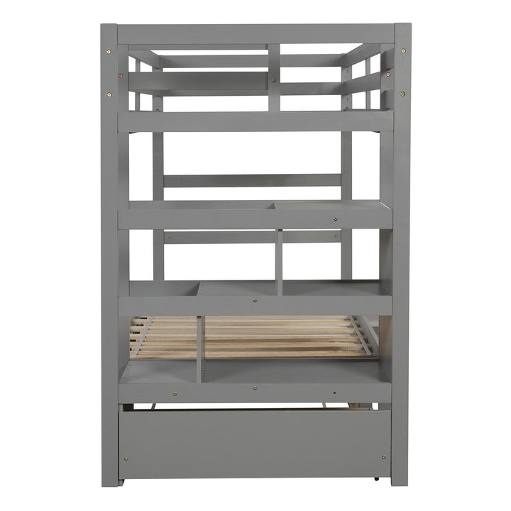 Gray Twin Over Twin Contemporary Bunk Bed With Stairs Image 3