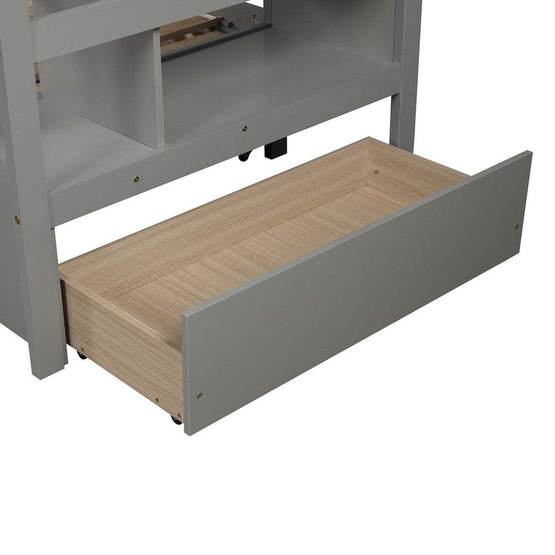 Gray Twin Over Twin Contemporary Bunk Bed With Stairs Image 5