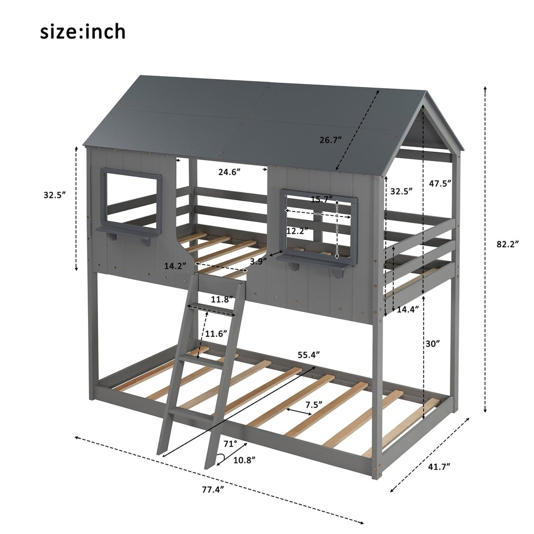 Gray Twin over Twin Contemporary Manufactured Wood and Solid Wood Bunk Bed Image 6