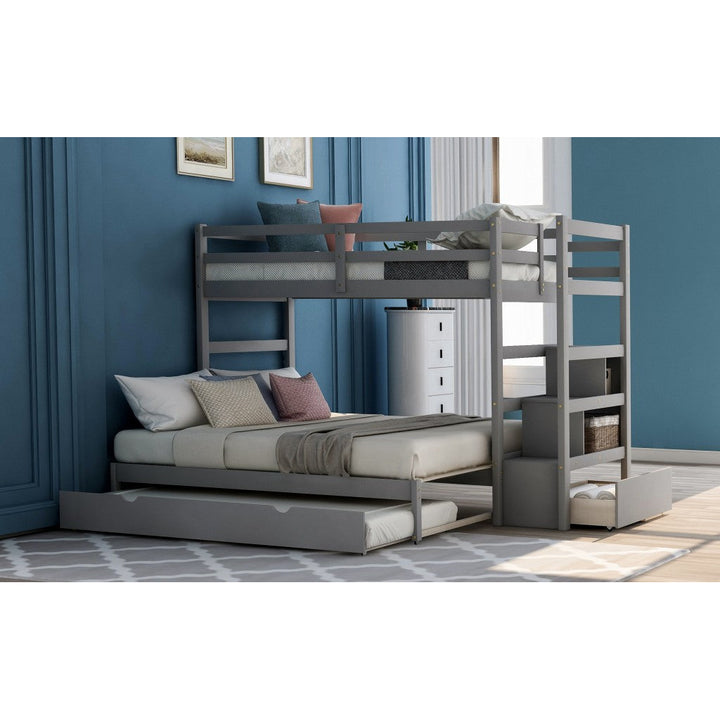 Gray Twin Over Twin Contemporary Bunk Bed With Stairs Image 7