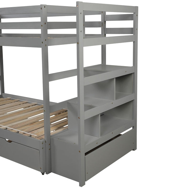 Gray Twin Over Twin Contemporary Bunk Bed With Stairs Image 8