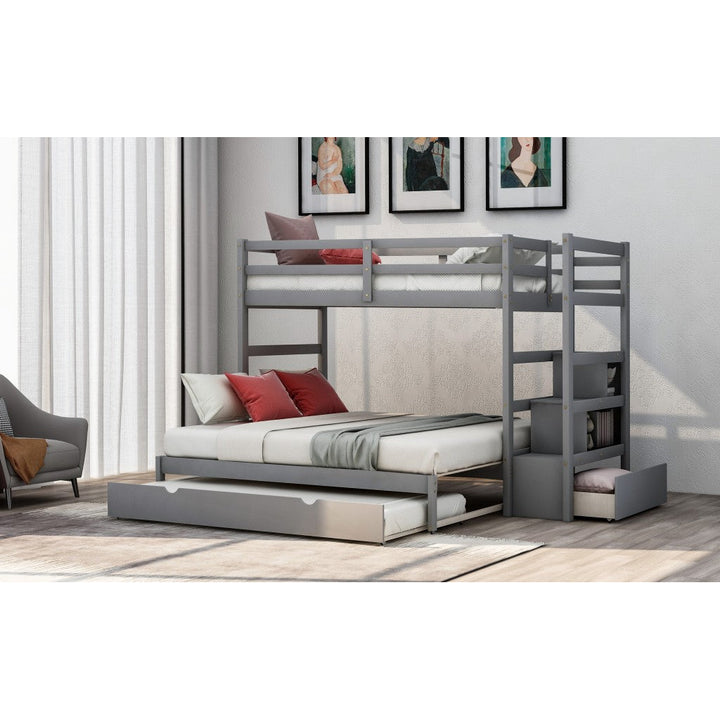 Gray Twin Over Twin Contemporary Bunk Bed With Stairs Image 9