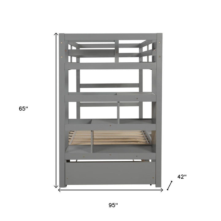 Gray Twin Over Twin Contemporary Bunk Bed With Stairs Image 10