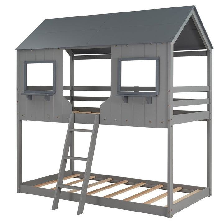 Gray Twin over Twin Contemporary Manufactured Wood and Solid Wood Bunk Bed Image 7