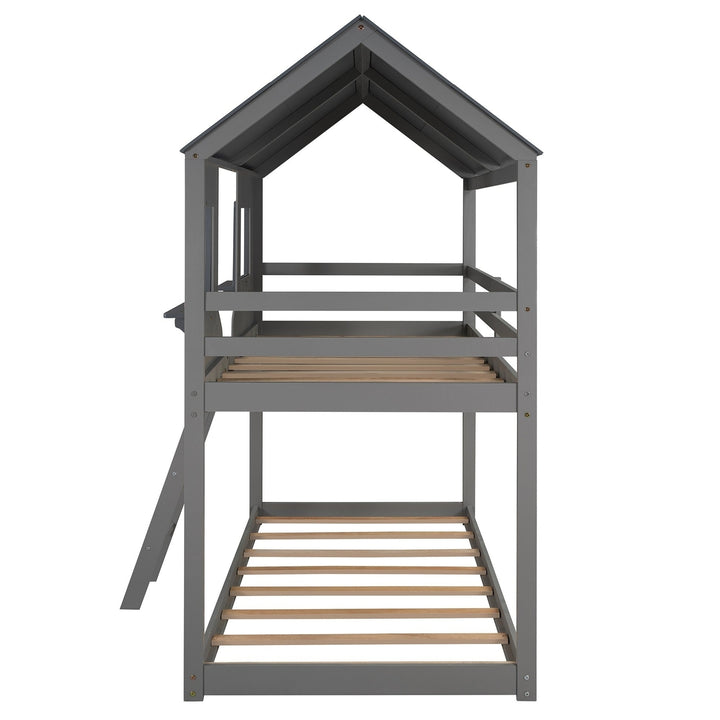 Gray Twin over Twin Contemporary Manufactured Wood and Solid Wood Bunk Bed Image 8