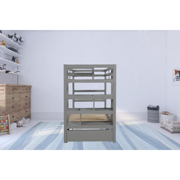 Gray Twin Over Twin Contemporary Bunk Bed With Stairs Image 11