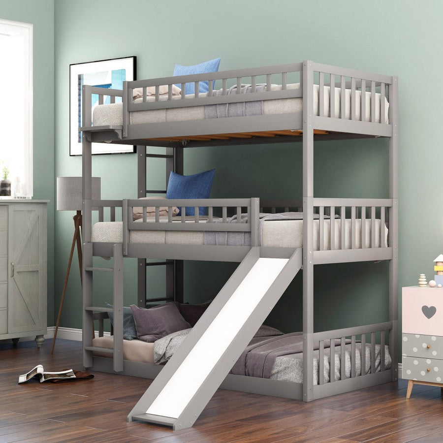 Gray Twin over Twin over Twin Contemporary Manufactured Wood and Solid Wood Bunk Bed Image 1