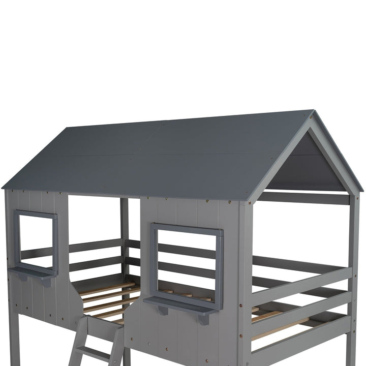 Gray Twin over Twin Contemporary Manufactured Wood and Solid Wood Bunk Bed Image 9